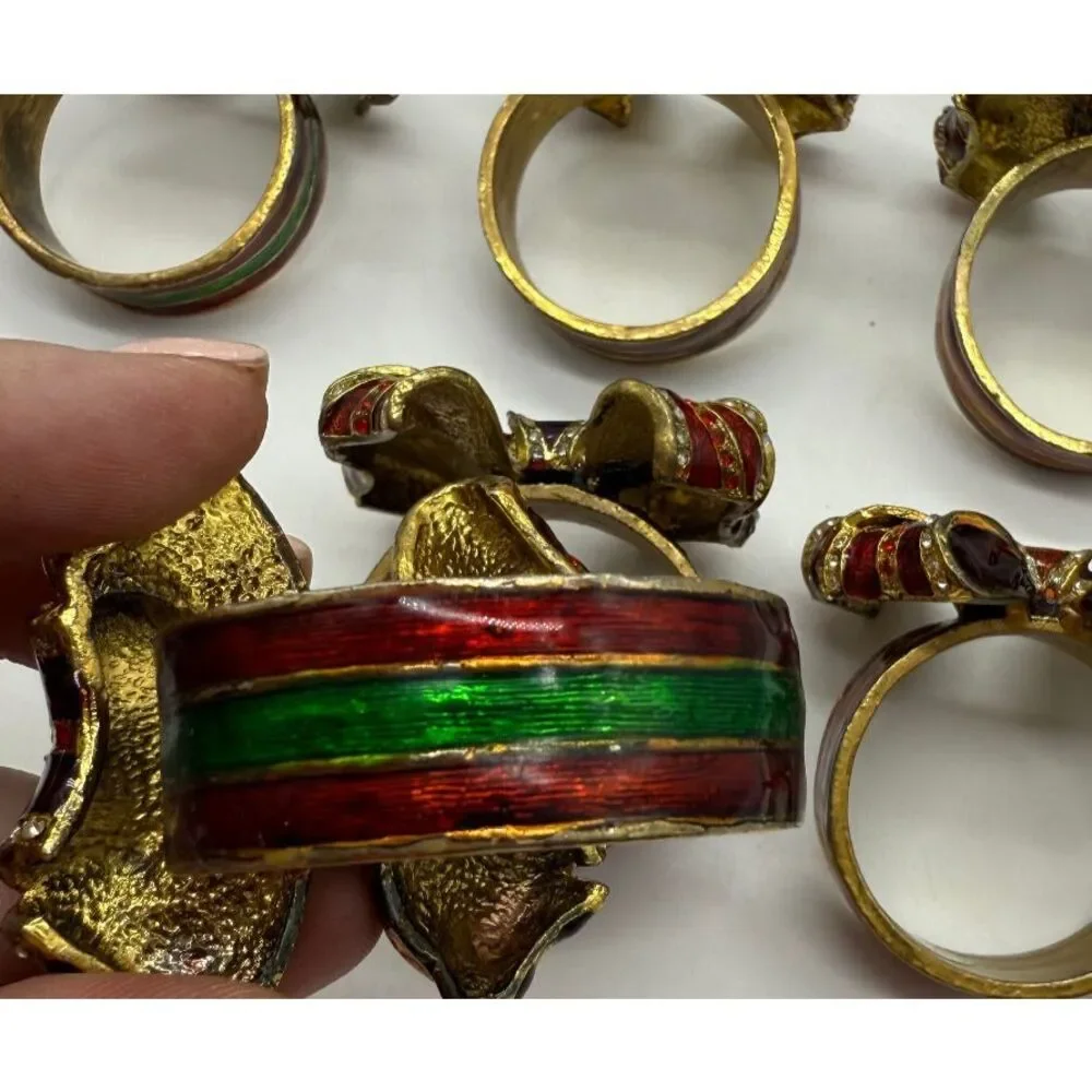 Set of 12 Mix Color Bombay‎ Company Christmas Jeweled Enameled Bow Napkin Rings
